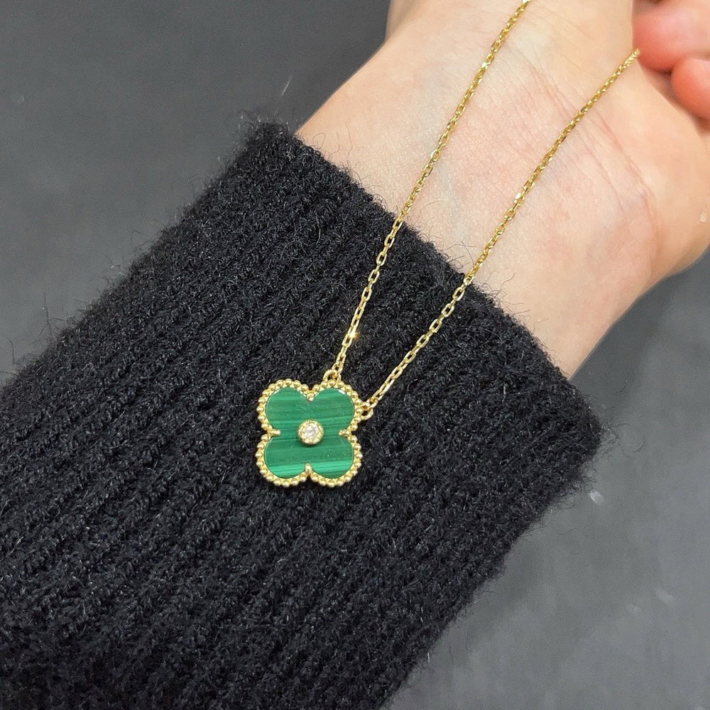 [Eternal Jewelry]CLOVER 15MM DIAMOND TURQUOISE NECKLACE