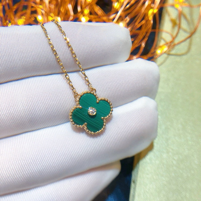[Eternal Jewelry]CLOVER 15MM DIAMOND TURQUOISE NECKLACE