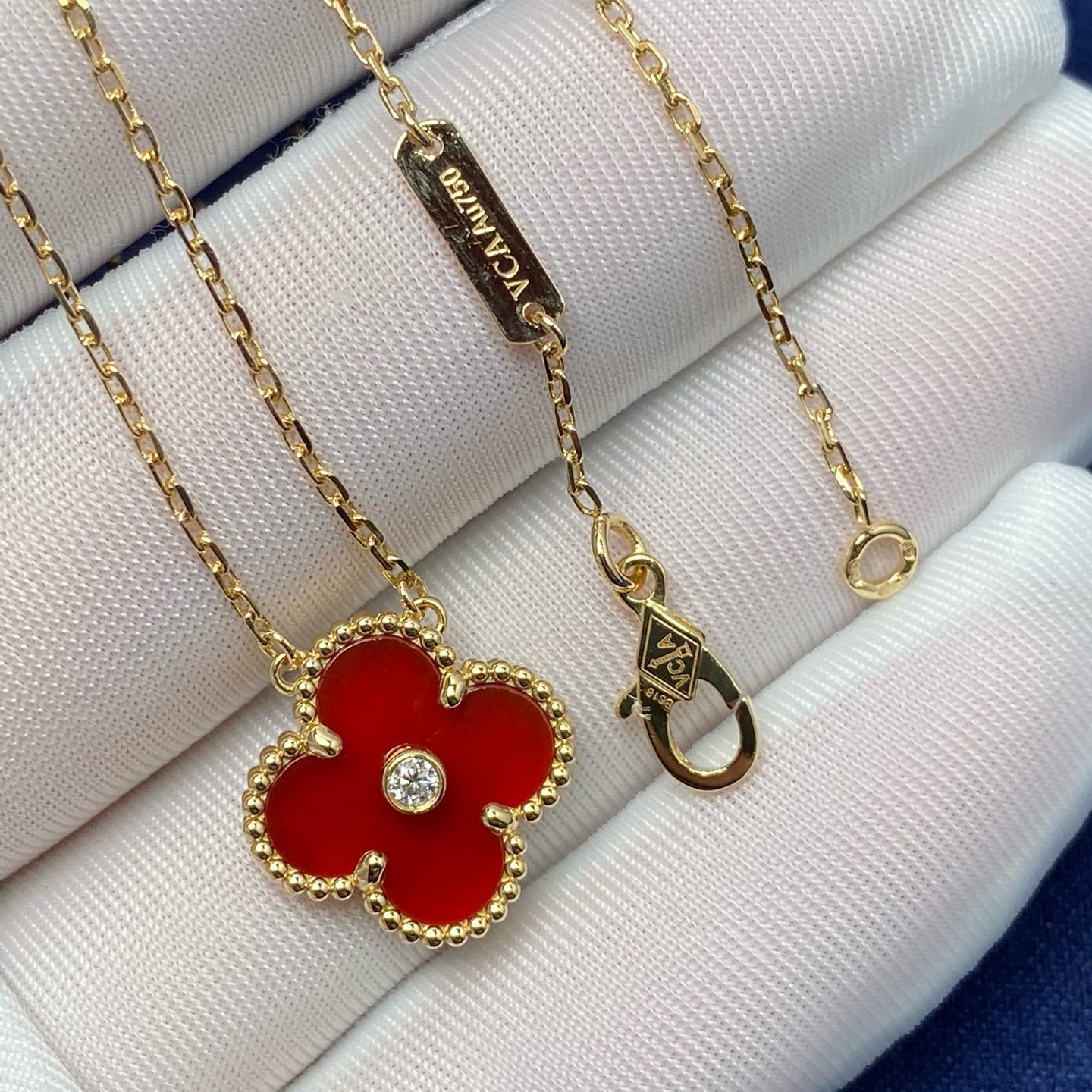 [Eternal Jewelry]CLOVER 15MM DIAMOND CARNELIAN NECKLACE