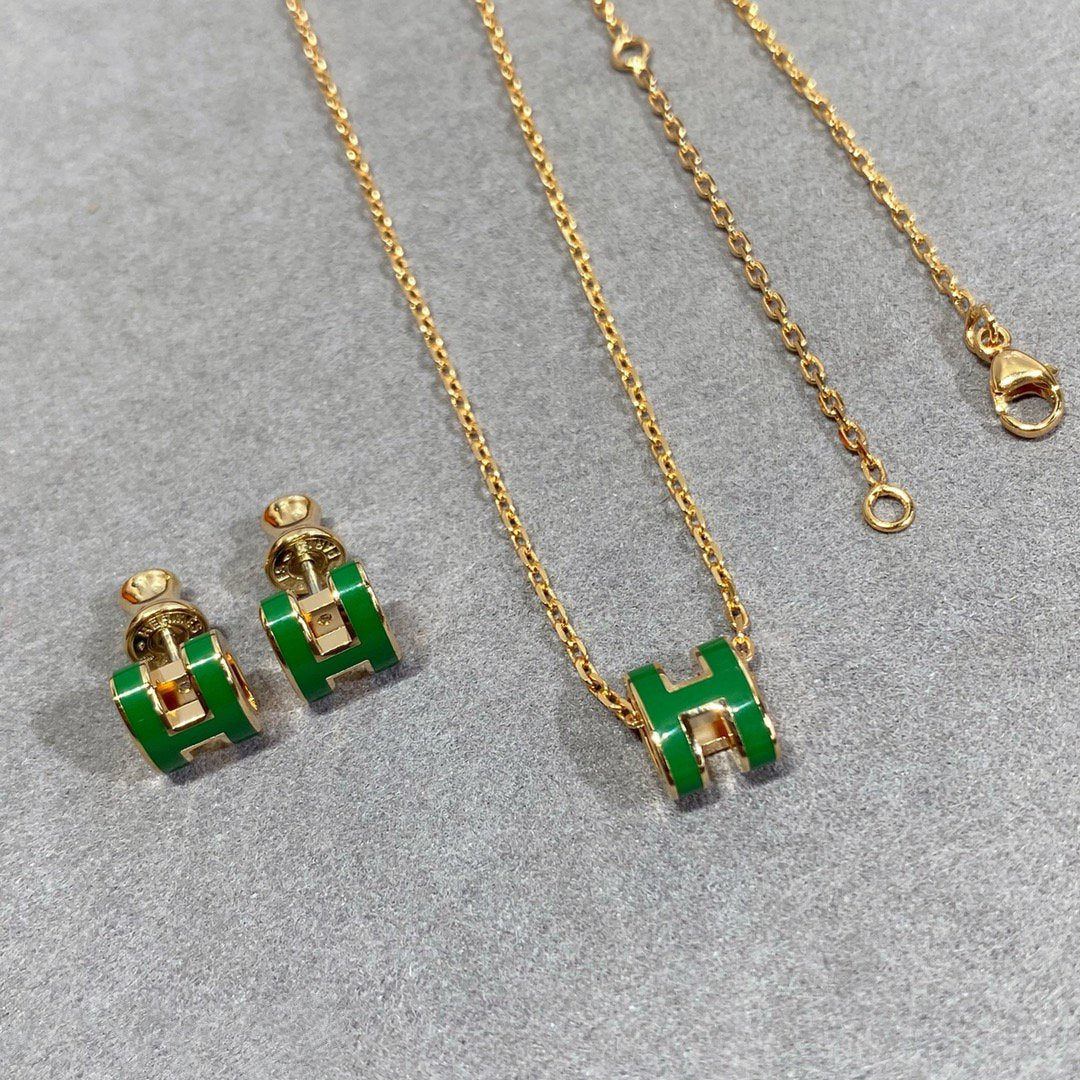 [Eternal Jewelry]POP H GREEN NECKLACE SILVER AND GOLD