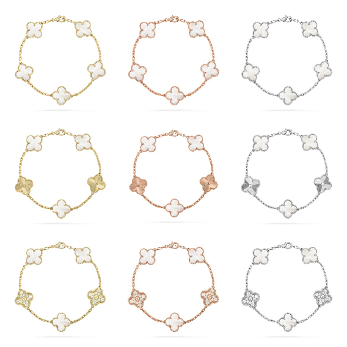 [Eternal Jewelry]CLOVER WHITE PEARL MOP 5 MOTIF BRACELET COLLECTION