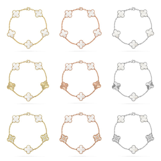 [Eternal Jewelry]CLOVER WHITE PEARL MOP 5 MOTIF BRACELET COLLECTION