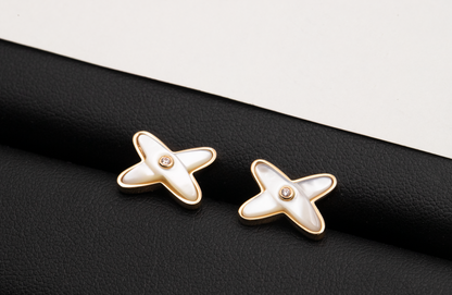 [Eternal Jewelry]JEUX DE WHITE MOP ROSE GOLD DIAMOND EARRINGS