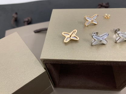 [Eternal Jewelry]JEUX DE WHITE MOP SILVER DIAMOND EARRINGS