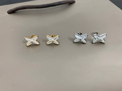 [Eternal Jewelry]JEUX DE WHITE MOP SILVER DIAMOND EARRINGS