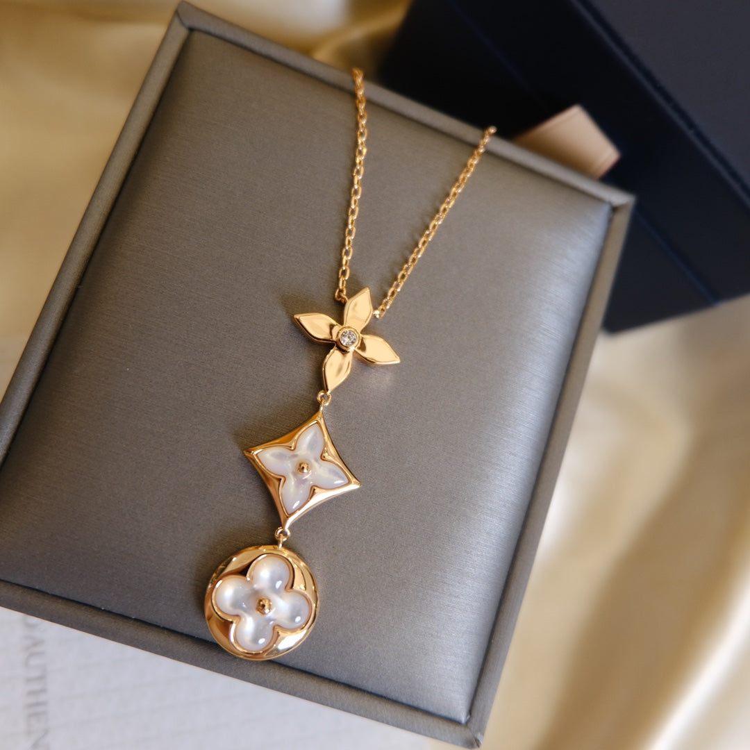 [Eternal Jewelry]COLOR BLOSSOM LARIAT NECKLACE PINK GOLD WHITE MOTHER PEARL AND DIAMOND