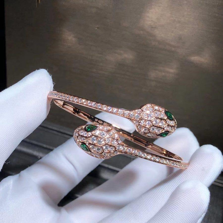 [Eternal Jewelry]SERPENTI BRACELET PINK GOLD MALACHITE DIAMOND DOUBLE SNAKE