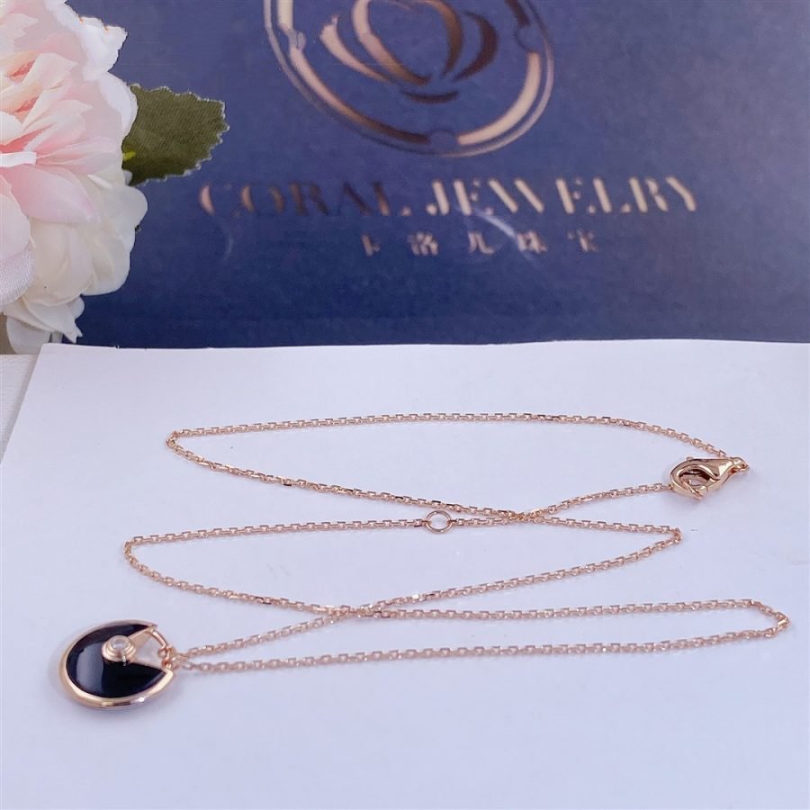 [Eternal Jewelry]AMULETTE ROSE GOLD ONYX NECKLACE