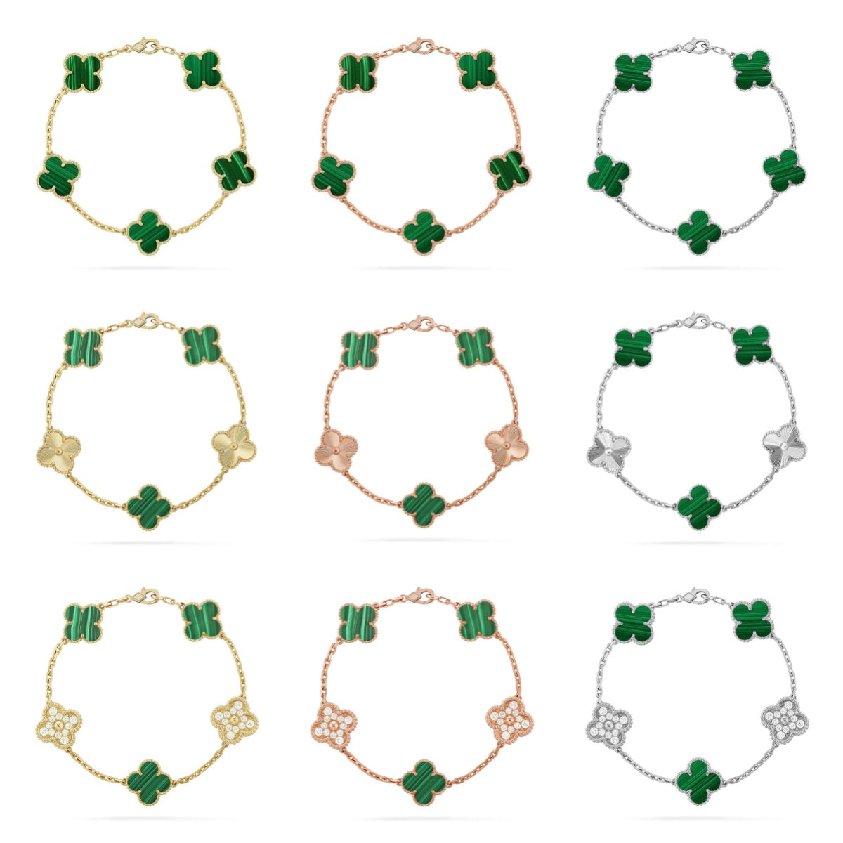 [Eternal Jewelry] CLOVER 5 MOTIF MALACHITE BRACELET COLLECTION