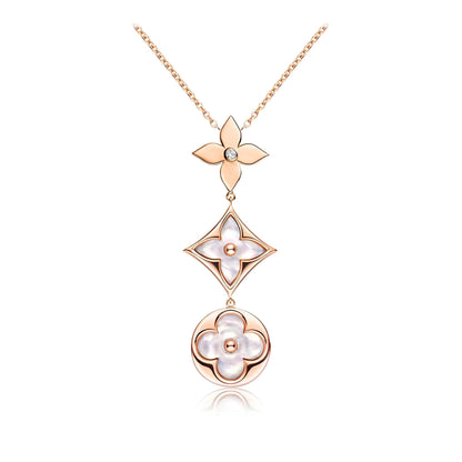 [Eternal Jewelry]COLOR BLOSSOM LARIAT NECKLACE PINK GOLD WHITE MOTHER PEARL AND DIAMOND