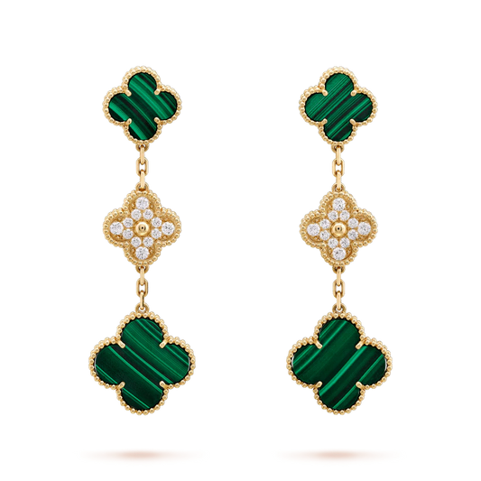 [Eternal Jewelry]CLOVER EARRINGS GOLD MALACHITE DIAMOND 3 MOTIF