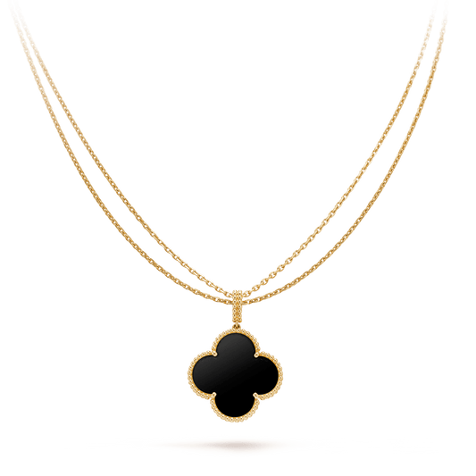 [Eternal Jewelry]CLOVER 25MM GOLD ONYX BIG CLOVER NECKLACE