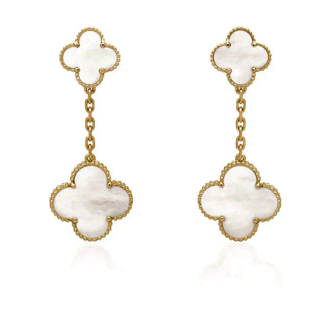 [Eternal Jewelry]CLOVER 2 MOTIF WHITE MOP EARRINGS