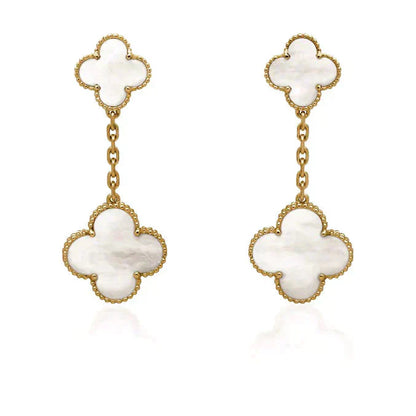 [Eternal Jewelry]CLOVER 2 MOTIF WHITE MOP EARRINGS