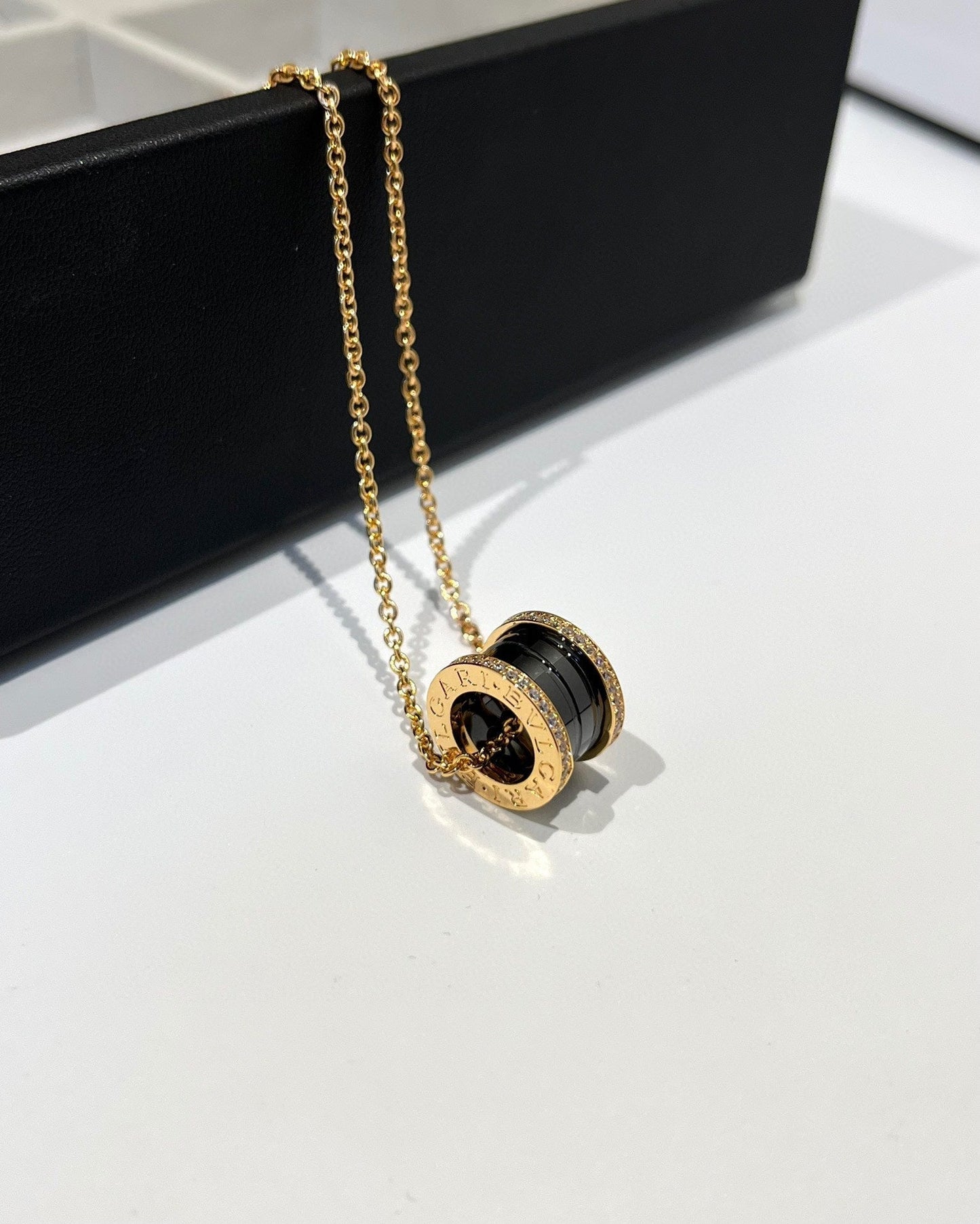 [Eternal Jewelry]ZERO 1 BLACK CERAMIC DIAMOND PINK GOLD NECKLACE