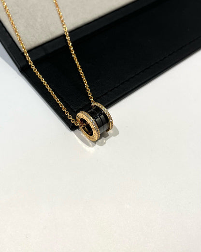 [Eternal Jewelry]ZERO 1 BLACK CERAMIC DIAMOND PINK GOLD NECKLACE